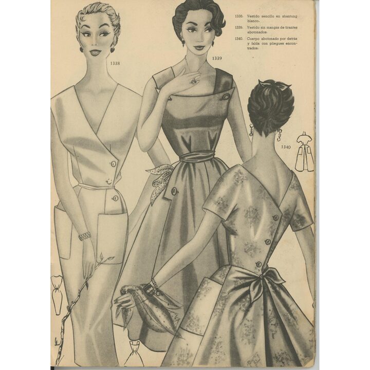 Revista de Moda Española Años 50 Catálogo con Ilustraciones de Patrones de Costura, Diseños de Vestidos Mid Century Ephemera Vi…