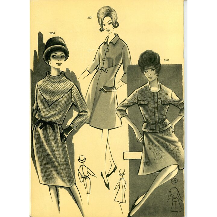Vintage Eva Figurin Magazine 1966, Spanish Mod Fashion Catalog, Mid Century Sewing Illustrations, Academia AEI San Sebastian