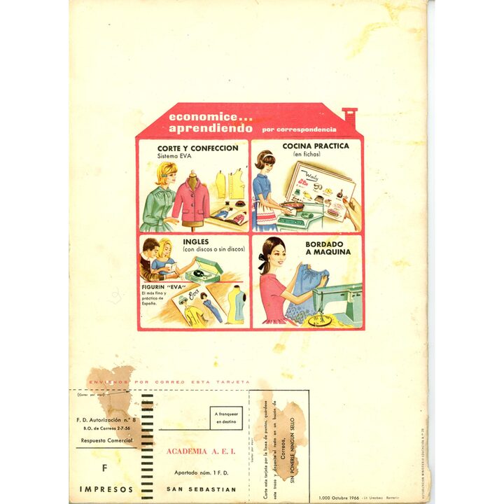 Vintage Eva Figurin Magazin 1966, Spanischer Mod Modekatalog, Mid Century Nähillustrationen, Academia AEI San Sebastian