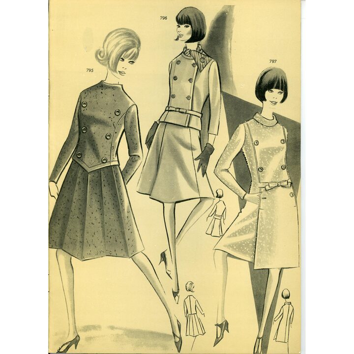 Vintage Eva Figurin Magazine 1966, Spanish Mod Fashion Catalog, Mid Century Sewing Illustrations, Academia AEI San Sebastian