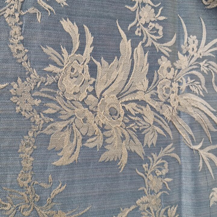 Antico Tessuto Jacquard Valenciano, Pannello in Damasco di Seta e Cotone, Tessile d'Inizio XX Secolo per Costumi Storici