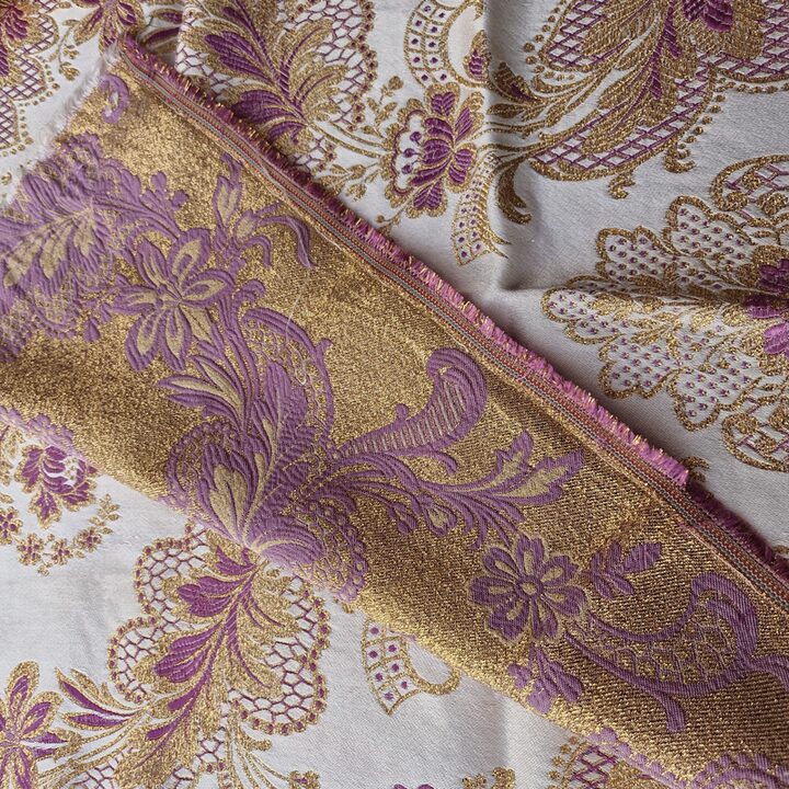 Coupon de Soie Brocart Valencienne Antique, Damas Floral avec Lurex Doré, Panneau 50x75 cm de Costume Traditionnel de Fallera