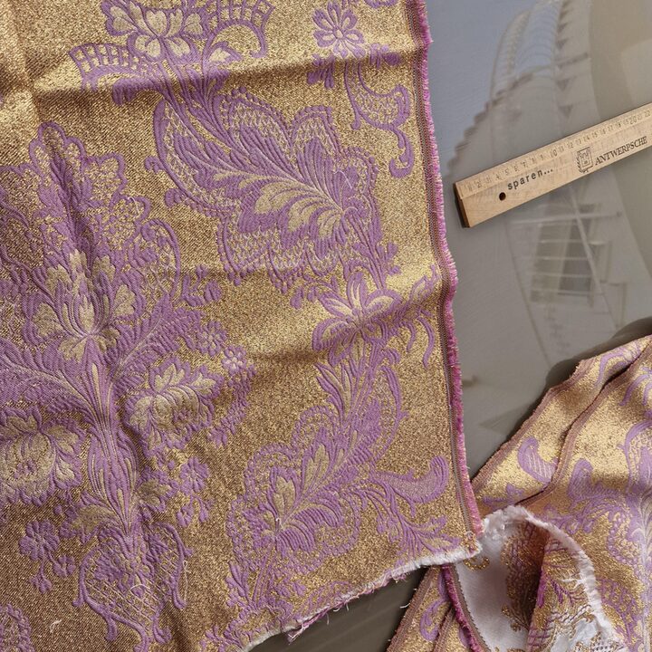 Scampolo di Seta Broccata Valenciana Antica, Damasco Floreale con Lurex Dorato, Pannello 50x75 cm per Costume Tradizionale Fall…