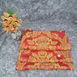 Vintage Valencian Silk and Viscose Jacquard Fabric - Red and Gold Damask Textile Fragment