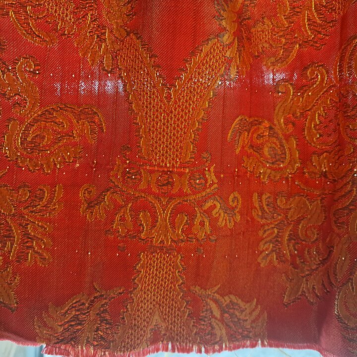 Vintage Valencian Silk and Viscose Jacquard Fabric - Red and Gold Damask Textile Fragment