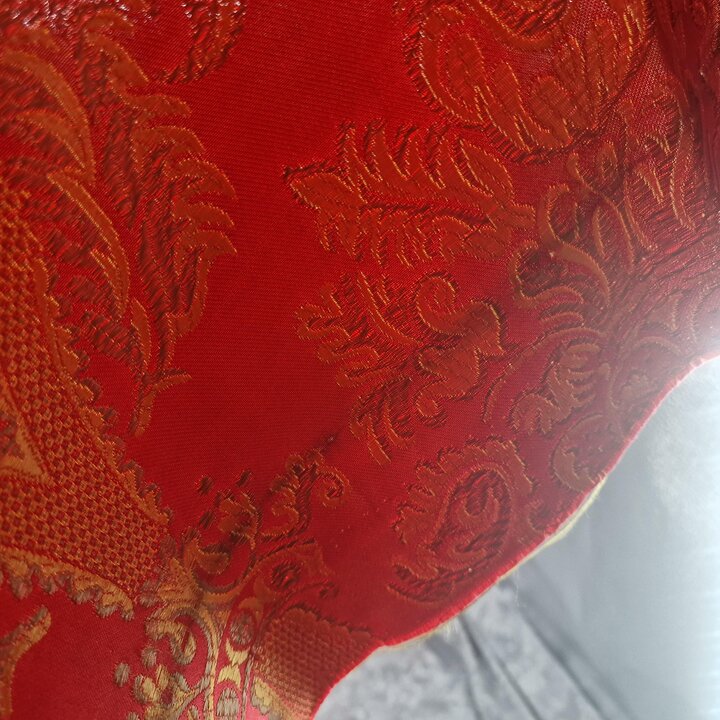 Vintage Valencian Silk and Viscose Jacquard Fabric - Red and Gold Damask Textile Fragment