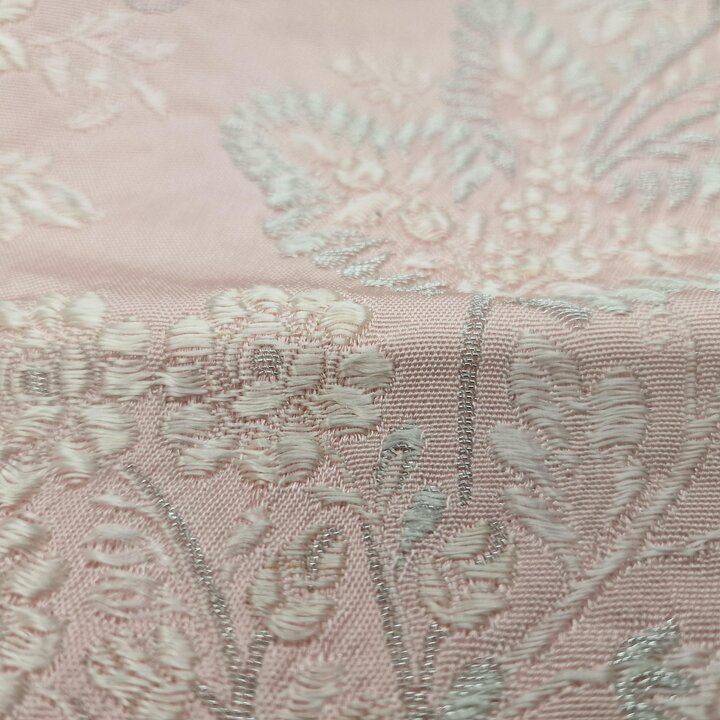 Vintage Brocade Fabric Pink and Silver for Regional Fallas Valencia Costume - 3 Piece Lot