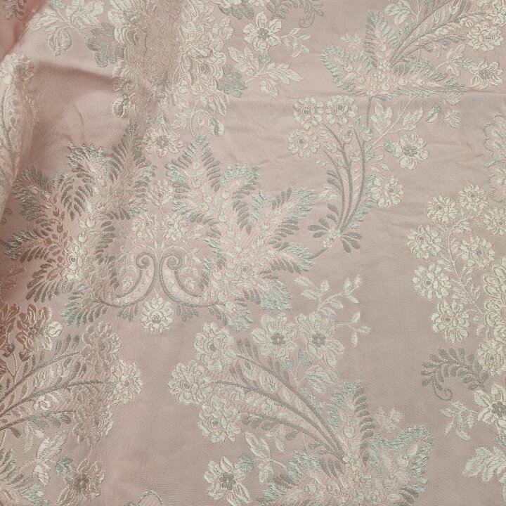 Tkanina Vintage Brokatowa Różowa i Srebrna na Regionalny Strój Fallas Valencia - Zestaw 3 Sztuk