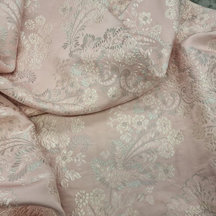 Vintage Brocade Fabric Pink and Silver for Regional Fallas Valencia Costume - 3 Piece Lot