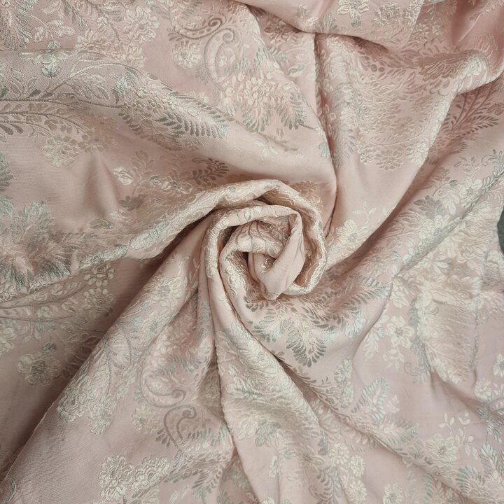 Tessuto Broccato Vintage Rosa e Argento per Costume Regionale Fallas Valencia - Lotto 3 Pezzi