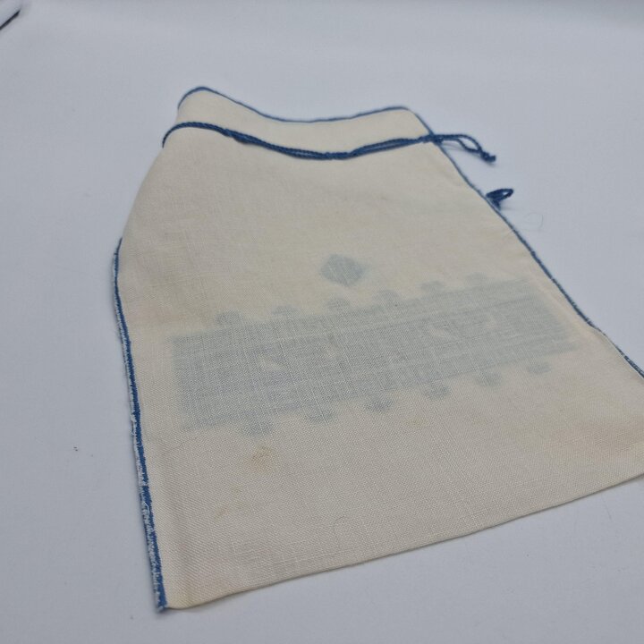 Vintage Embroidered Pouch, Linen Drawstring Gift Bag, Handmade Cross Stitch Sachets with Geometric Folk Motif, Keepsake Favor Ho