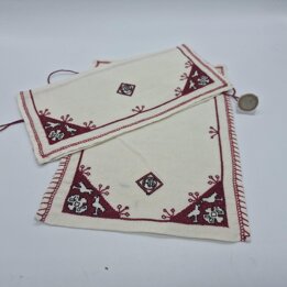 Ensemble Pochette et Étui en Lin Brodé Vintage, Sacs en Textile Fait Main avec Monogramme, Lot de 2, Années 1970