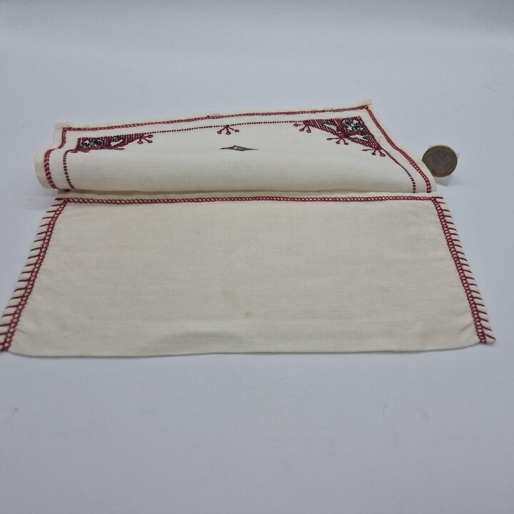 Vintage Embroidered Linen Pouch and Sleeve Case Set, Handcrafted Monogrammed Textile Bags, Set of 2, 1970s