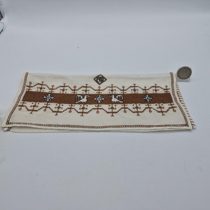 Vintage Embroidered Linen Pouch and Sleeve Case Set, Handcrafted Monogrammed Textile Bags, Set of 2, 1970s