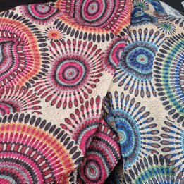 Heavy Cotton Blend Eyelet Fabric, Mandala Sunburst Print Embroidery, Boho Geometric Fabric for Jackets Skirts Home Decor, 140cm 