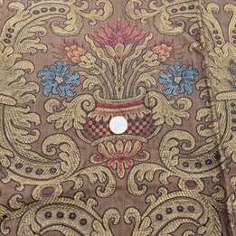Fragmento de Tecido Jacquard Valenciano Antigo, Painel de Brocado de Seda e Algodão, Arte Têxtil Valenciana