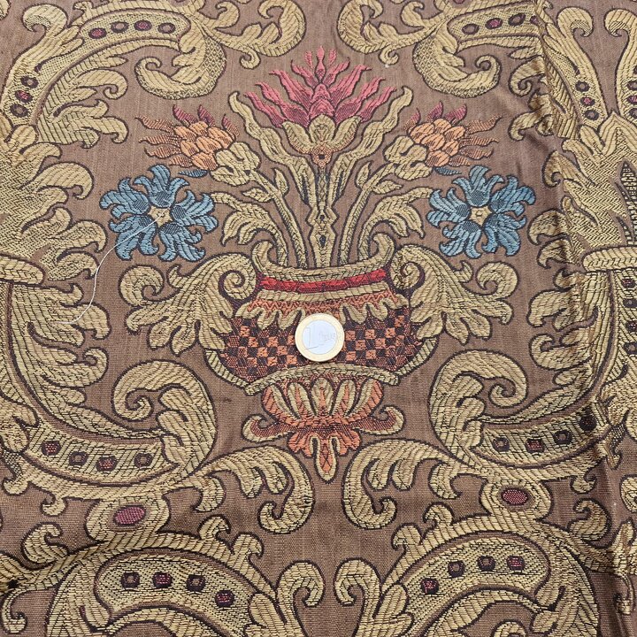 Frammento di Tessuto Jacquard Valenciano Antico, Pannello in Broccato di Seta e Cotone, Arte Tessile Valenciana