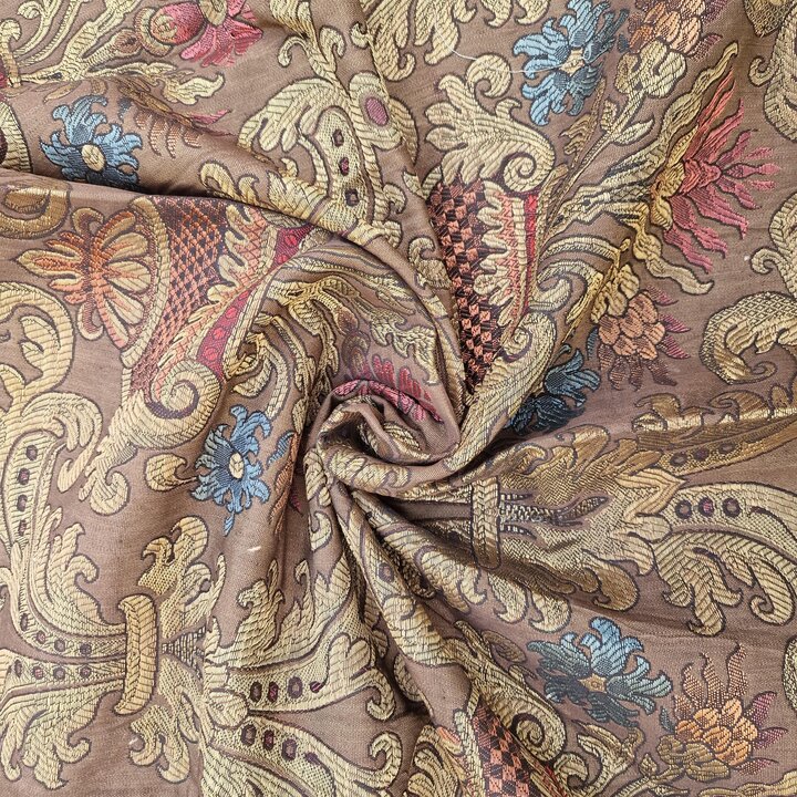 Fragment de Tissu Jacquard Valencien Ancien, Panneau de Brocart de Soie et Coton, Art Textile de Valence