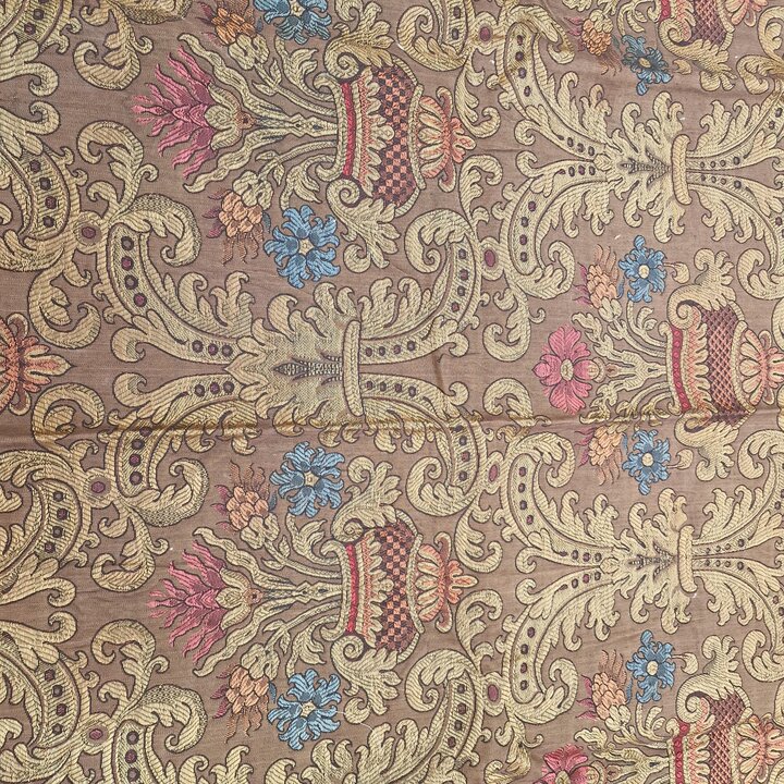 Fragment de Tissu Jacquard Valencien Ancien, Panneau de Brocart de Soie et Coton, Art Textile de Valence
