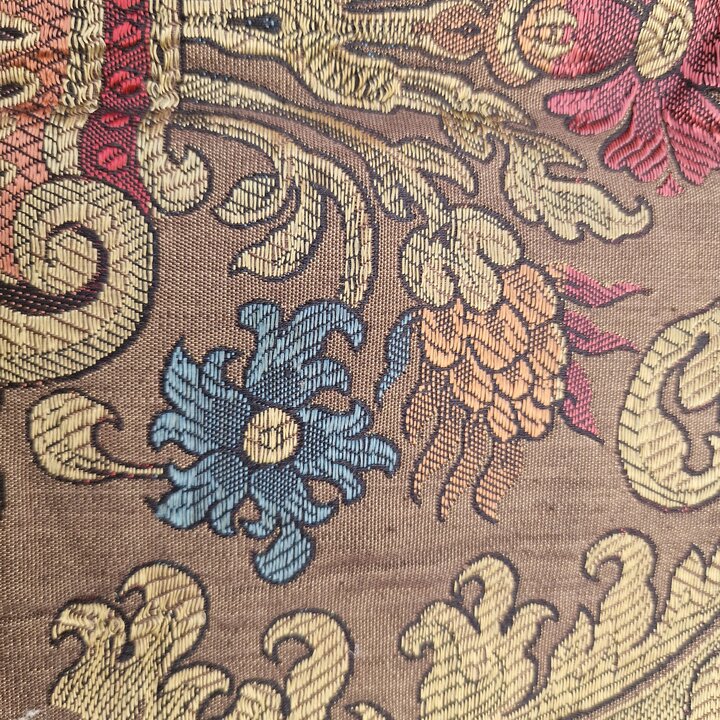 Fragment de Tissu Jacquard Valencien Ancien, Panneau de Brocart de Soie et Coton, Art Textile de Valence