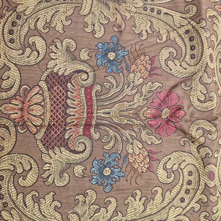 Fragment de Tissu Jacquard Valencien Ancien, Panneau de Brocart de Soie et Coton, Art Textile de Valence