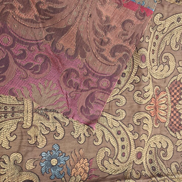 Fragment de Tissu Jacquard Valencien Ancien, Panneau de Brocart de Soie et Coton, Art Textile de Valence