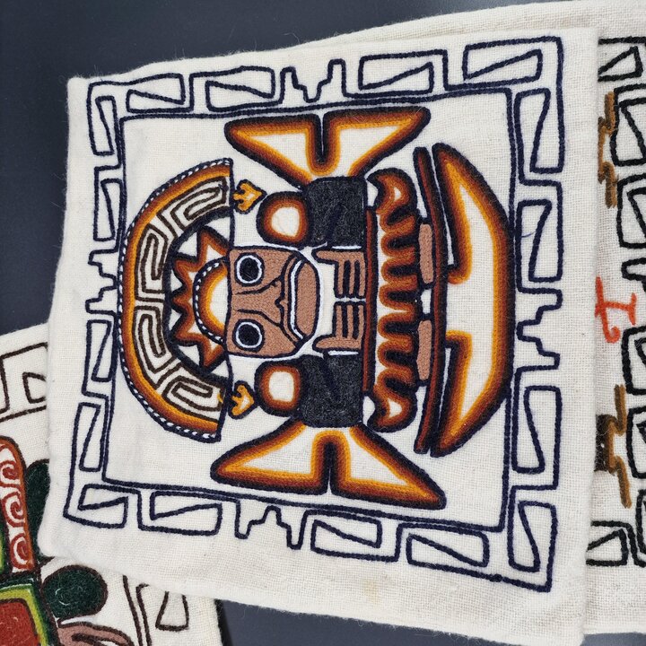 Peruvian Hand Embroidered Pillow Case 15x15 Peru Folk Art Wool Embroidery Nazca Inca Tumi Motif Ethnic Boho Decor Colorful Cushi