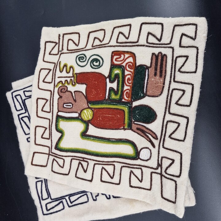 Peruvian Hand Embroidered Pillow Case 15x15 Peru Folk Art Wool Embroidery Nazca Inca Tumi Motif Ethnic Boho Decor Colorful Cushi