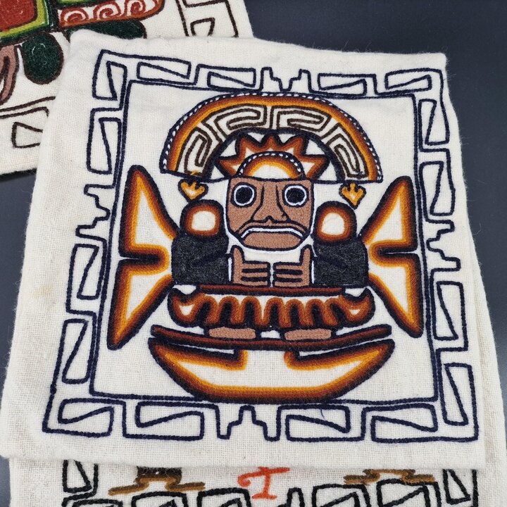 Peruvian Hand Embroidered Pillow Case 15x15 Peru Folk Art Wool Embroidery Nazca Inca Tumi Motif Ethnic Boho Decor Colorful Cushi