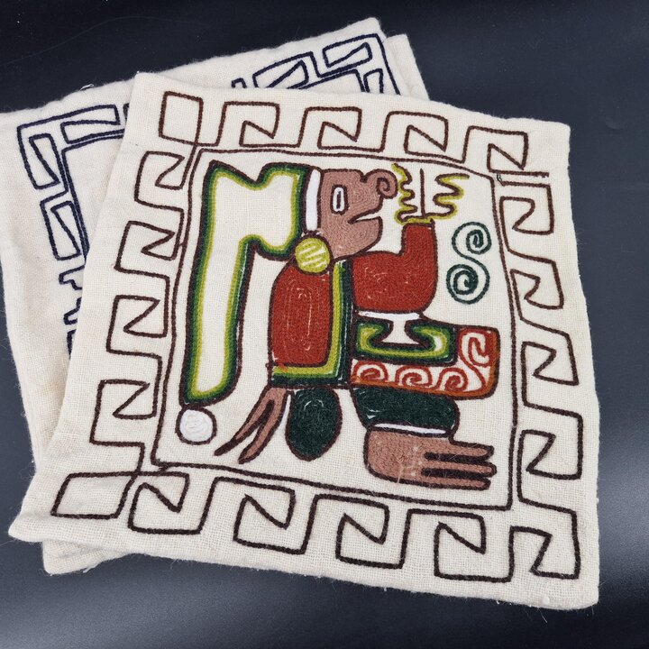 Peruvian Hand Embroidered Pillow Case 15x15 Peru Folk Art Wool Embroidery Nazca Inca Tumi Motif Ethnic Boho Decor Colorful Cushi