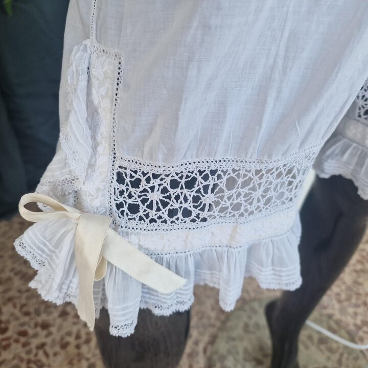 Culotte Pantalon Victorien, Pantalon de Batiste Coton Blanc XIXe, Fente Entrejambe Ouverte avec Monogramme Brode, Taille S Taill
