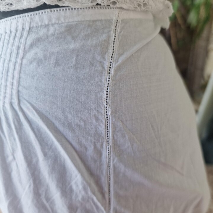 Culotte Pantalon Victorien, Pantalon de Batiste Coton Blanc XIXe, Fente Entrejambe Ouverte avec Monogramme Brode, Taille S Taill