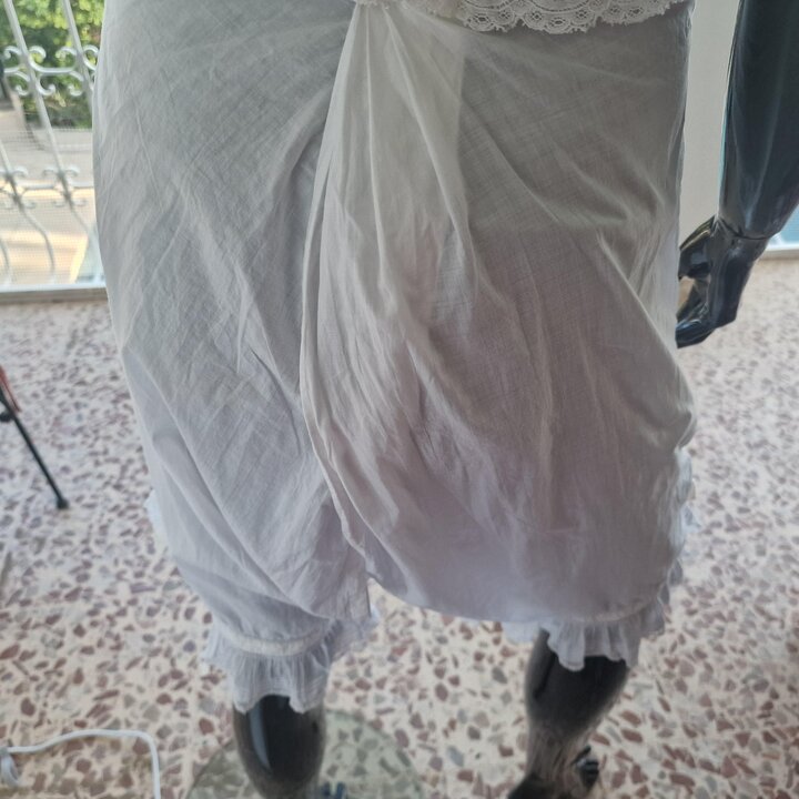 Culotte Pantalon Victorien, Pantalon de Batiste Coton Blanc XIXe, Fente Entrejambe Ouverte avec Monogramme Brode, Taille S Taill