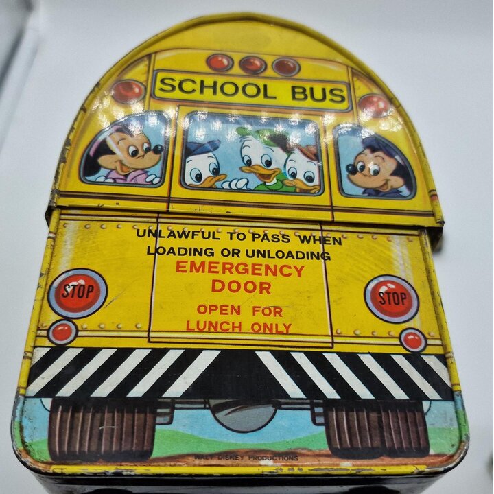 Portapranzo in metallo Payva School Bus Walt Disney. Vintage anni '60, prodotto in Spagna. Pezzo da collezione.