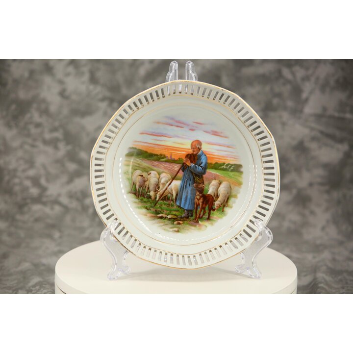 Set di piatti traforati in porcellana Schumann Arzberg, stoviglie tedesche con scene pastorali, servizio da 7 pezzi, meta del se