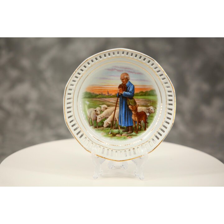 Set di piatti traforati in porcellana Schumann Arzberg, stoviglie tedesche con scene pastorali, servizio da 7 pezzi, meta del se