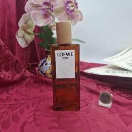 Solo Loewe Eau de Toilette Parfum, Vintage Herengeur, 100 ml Fles met 35 ml Resterend, Verzamelaars Amber Glas met Houten Dop