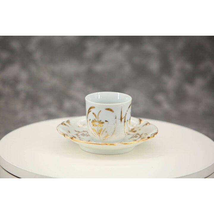 Chávena de Café e Pires de Porcelana Antiga, Porcelana de Osso Inglesa Vitoriana sem Marca, Padrão de Videira Dourada, Asa de Ra