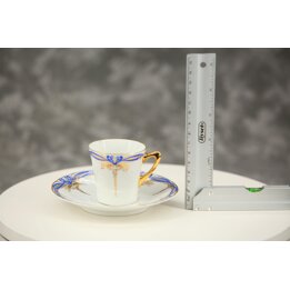 Tazzine da Caffè Weimar Porzellan, Set di 4 Tazze con Piattino in Porcellana Tedesca, Blu Cobalto e Doratura Turingia 1905-1924