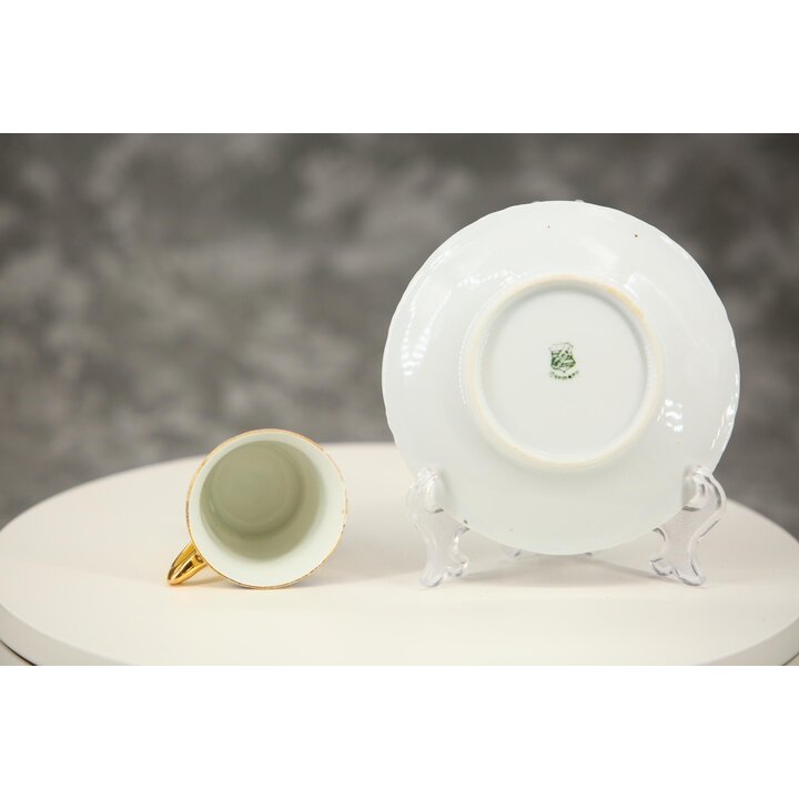 Tazzine da Caffè Weimar Porzellan, Set di 4 Tazze con Piattino in Porcellana Tedesca, Blu Cobalto e Doratura Turingia 1905-1924