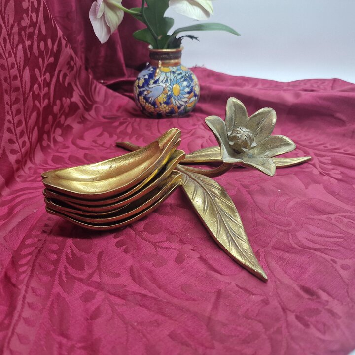 Cendrier en Laiton Fleur de Lotus, Sculpture Décorative Hollywood Regency avec 6 Pétales Amovibles, Décor de Bureau Mid Century