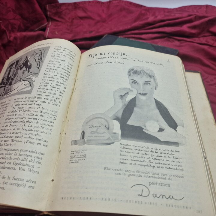Vintage Bound Magazines Book Set, Selecciones del Readers Digest 1957 Full Year, 2 Volumes, Spanish Edition, Retro Advertising