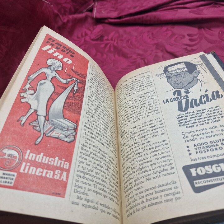 Vintage Bound Magazines Book Set, Selecciones del Readers Digest 1957 Full Year, 2 Volumes, Spanish Edition, Retro Advertising