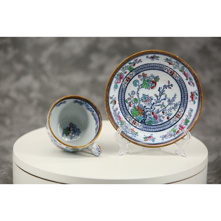 英国アンティーク ティーカップトリオ Pinder Bourne and Hope Dresden インディアンツリー PB&H 3点セット ヴィクトリア朝 1851年頃