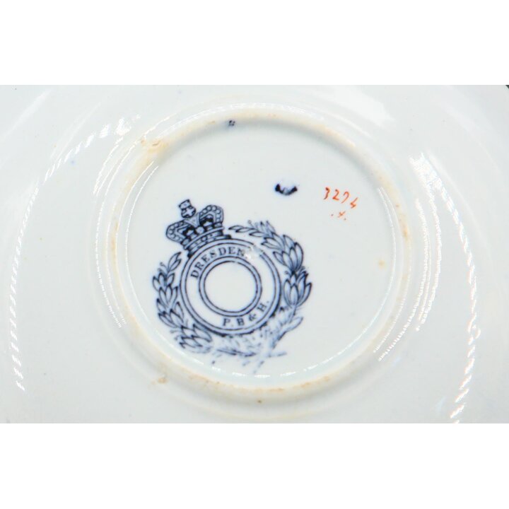 Thee Trio Kop en Schotel Set Pinder Bourne en Hope Dresden Indian Tree PB&H 3-delig Victoriaans circa 1851