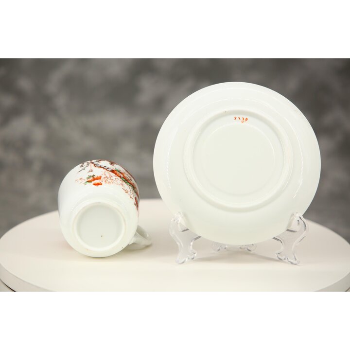 Antique Victorian Earthenware Trio, Tea Cup Saucer Plate, English Staffordshire Floral Ribbon Pattern 5239, Circa 1880