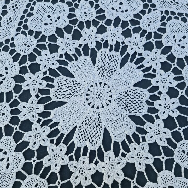 Vintage Rond Gehaakt Tafelkleed Wit, Handgemaakt Katoen Kant Tafelkleed 170cm, Mid-Century Venetiaanse Stijl Tafelkleed, Jaren 5