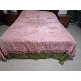 Colcha Antiga de Seda Italiana Damasco Rosa, Tecido de Seda do Século XIX para Restauro, Retalho de Seda Histórica 200x260cm