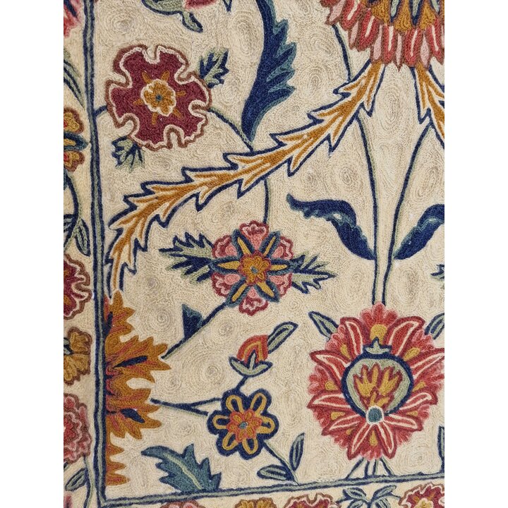 Par de Alfombras Indias de Lana, Tapices Bordados Punto de Cadena 65x110, Alfombra Boho Floral Vintage, Tapicería Cachemira de A
