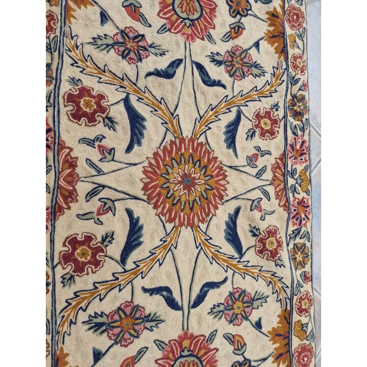 Par de Alfombras Indias de Lana, Tapices Bordados Punto de Cadena 65x110, Alfombra Boho Floral Vintage, Tapicería Cachemira de A